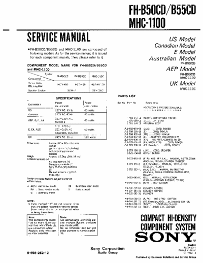 SONY FH-B55CD SONY FH-B50CD, B55CD, MHC-1100
COMPACT HI-DENSITY COMPONENT SYSTEM. SERVICE MANUAL
PART#(9-956-252-12)